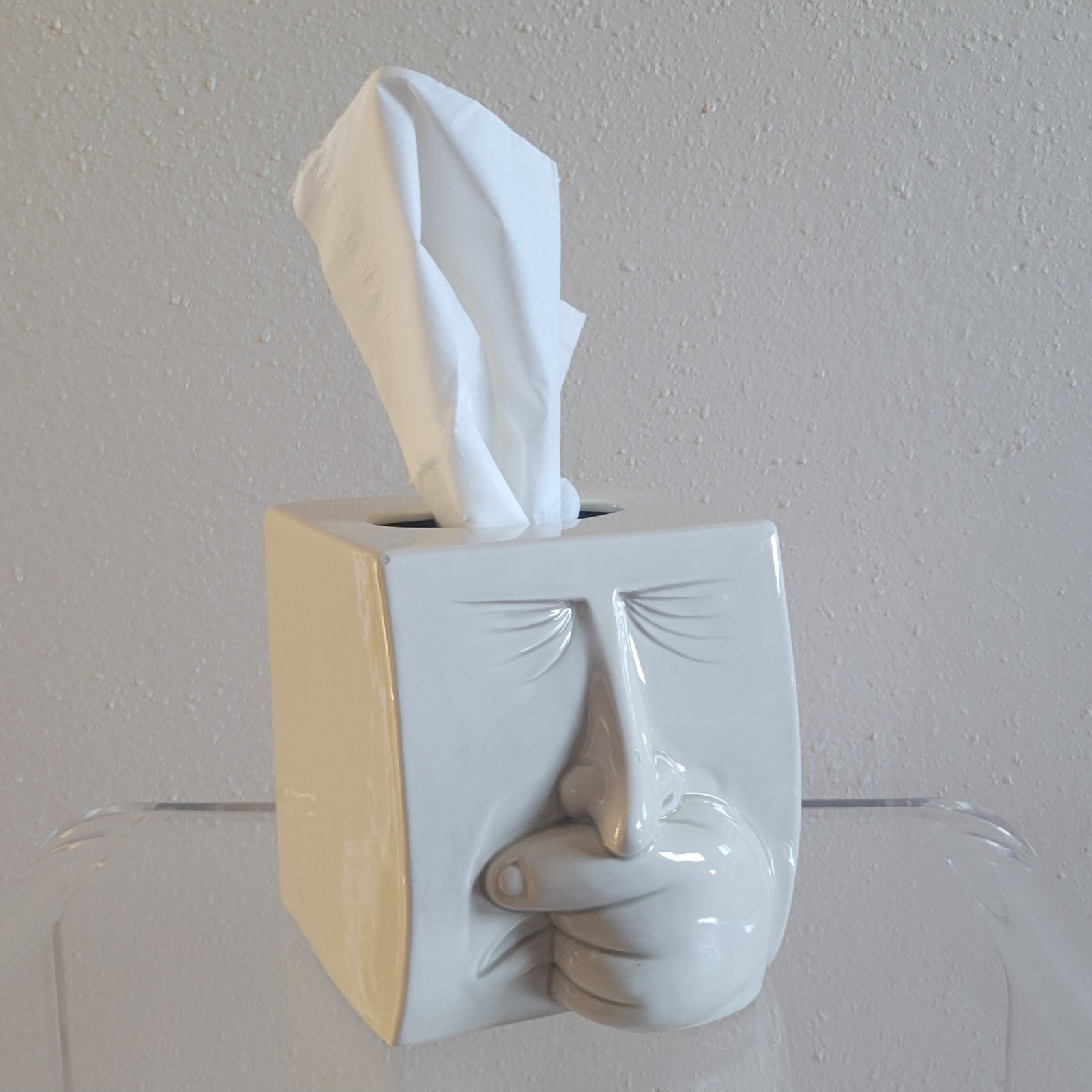 Vintage Fitz & Floyd Great Faces Ceramic Sneezing Man Tissue Box Cover Japan 80s