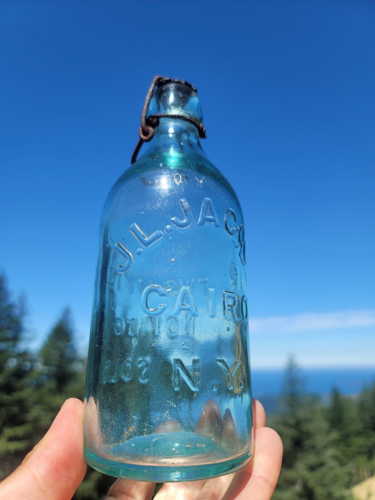 Beautiful 1890s Cairo New York Mineral Water☆Old Aqua  J.L. Jacobs Bottle