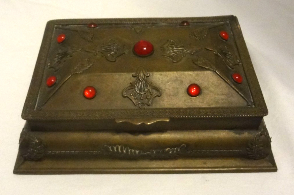 ANTIQUE FRENCH BRONZE JEWELED JEWELRY PRESETNATION BOX LA TAUSCA PEARL CASE ANTIQUE FRENCH BRONZE JEWELED JEWELRY PRESETNATION BOX LA TAUSCA PEARL CASE