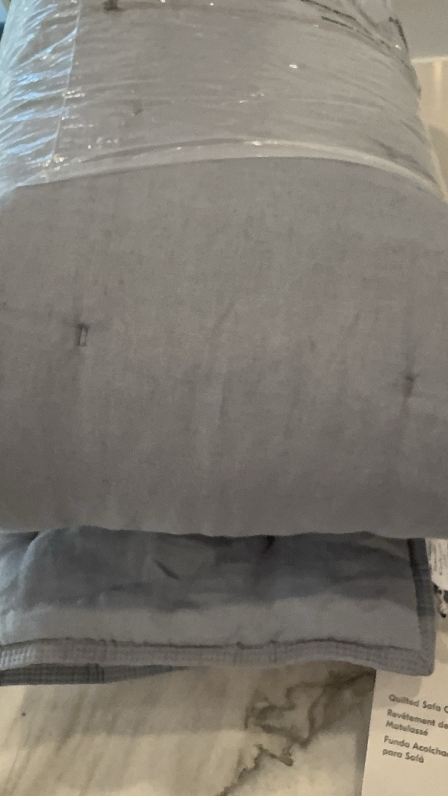 West Elm Quilted Sofa Overlay 84”x 23” Chambray  Blue New