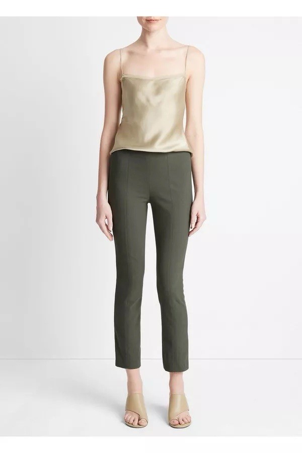 Vince Italian Cotton-Blend Stitch-Front Seam Legging in Green Sz Large