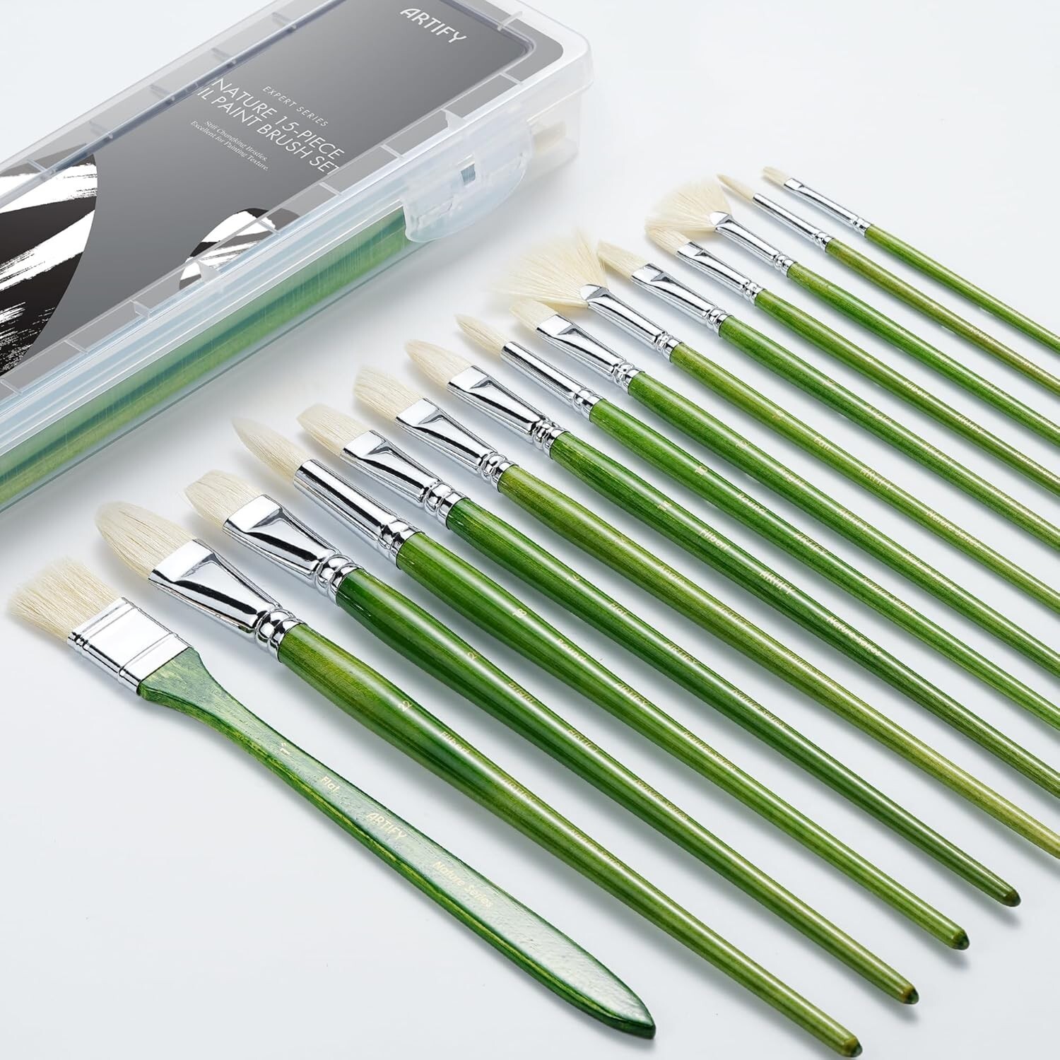 ARTIFY 15 Pcs Professional Oil Paint Brushes Set with Long and Heavy Handle