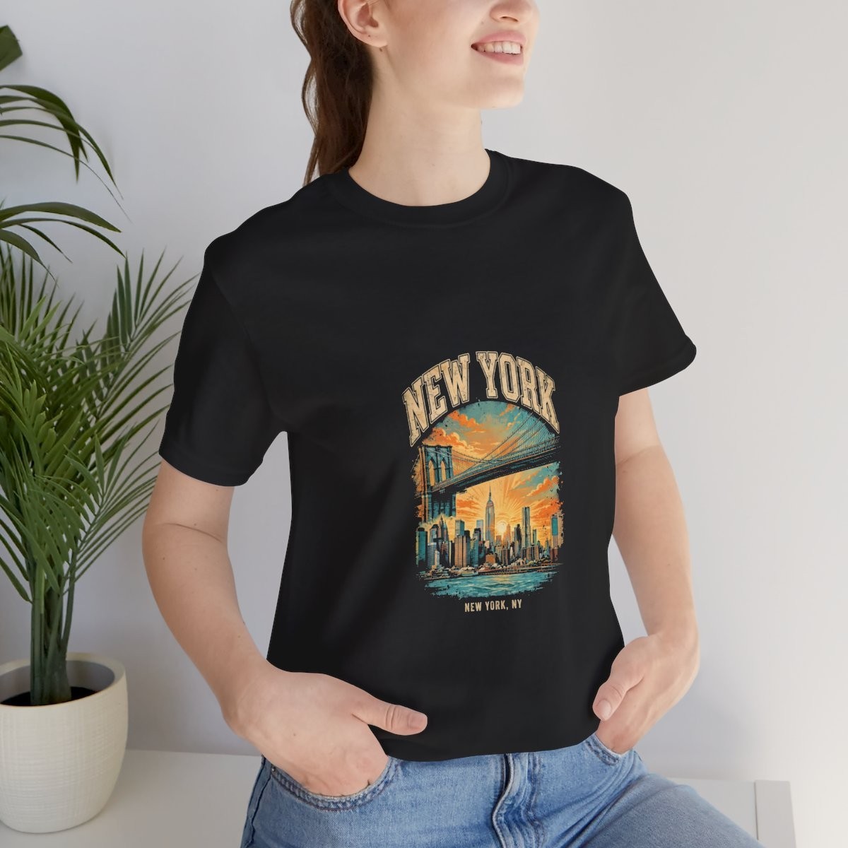 New York NY Vintage T-Shirt Brooklyn Bridge Skyline Sunset Graphic Tee