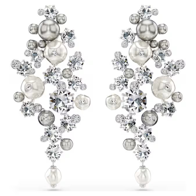 Swarovski Constella pierced earrings Crystal-like pearl, round cut white rhodium Swarovski Constella pierced earrings Crystal-like pearl, round cut white rhodium