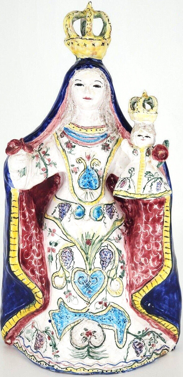 Vintage Mother Mary Statue Our Lady of Candelaria  Sculpture Pottery Signed MREH
