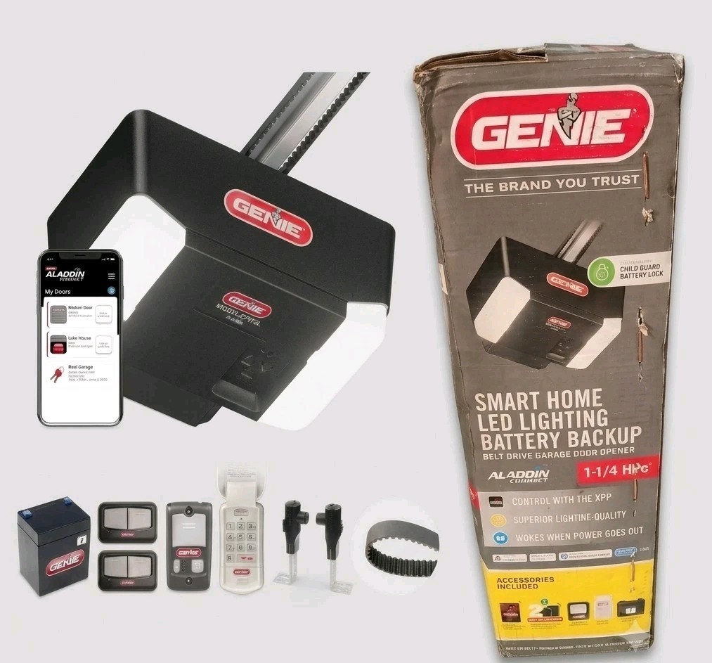 Garage Door Opener W/ BATTERY Backup SMART  1¼ HP Ultra-Quiet Belt Drive Genie