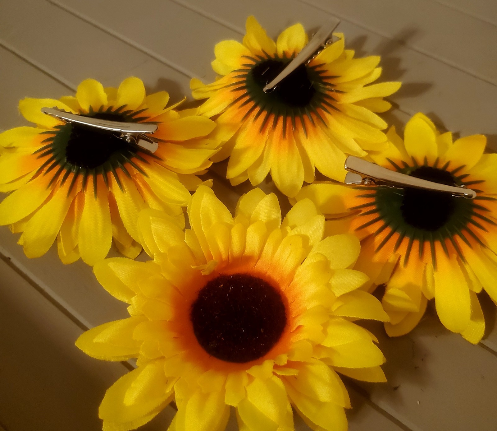 Large Yellow  Magnificent Silk Sunflower Hair Clip with Teeth