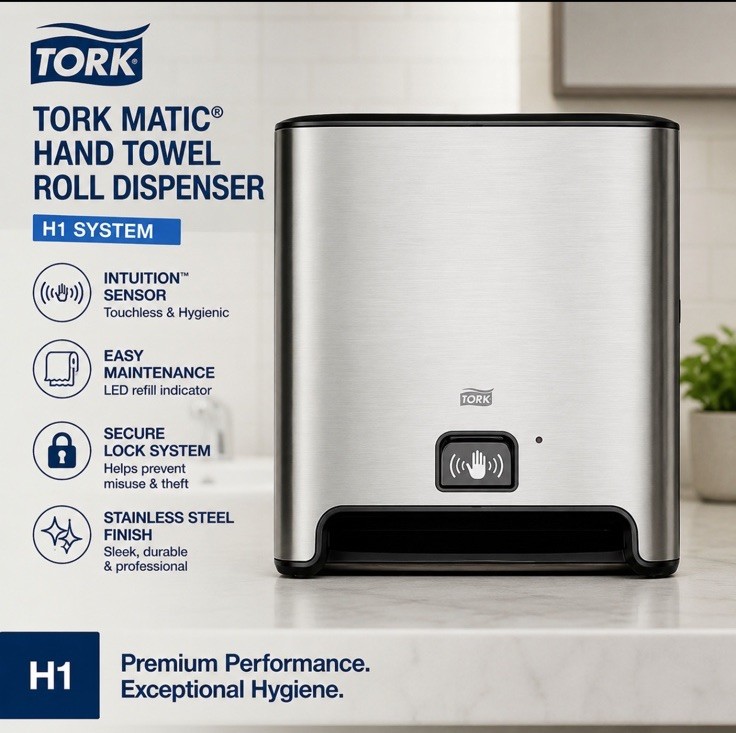 Tork Matic H1 Touchless Sensor Hand Towel Roll Dispenser Stainless Steel 461202 Tork Matic H1 Touchless Sensor Hand Towel Roll Dispenser Stainless Steel 461202