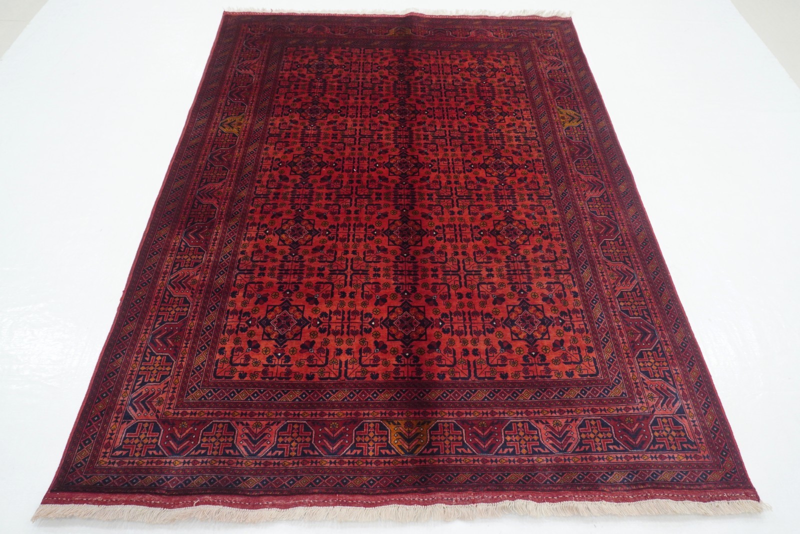 5x7 ft Red Belgic Afghan hand knotted Wool Rug