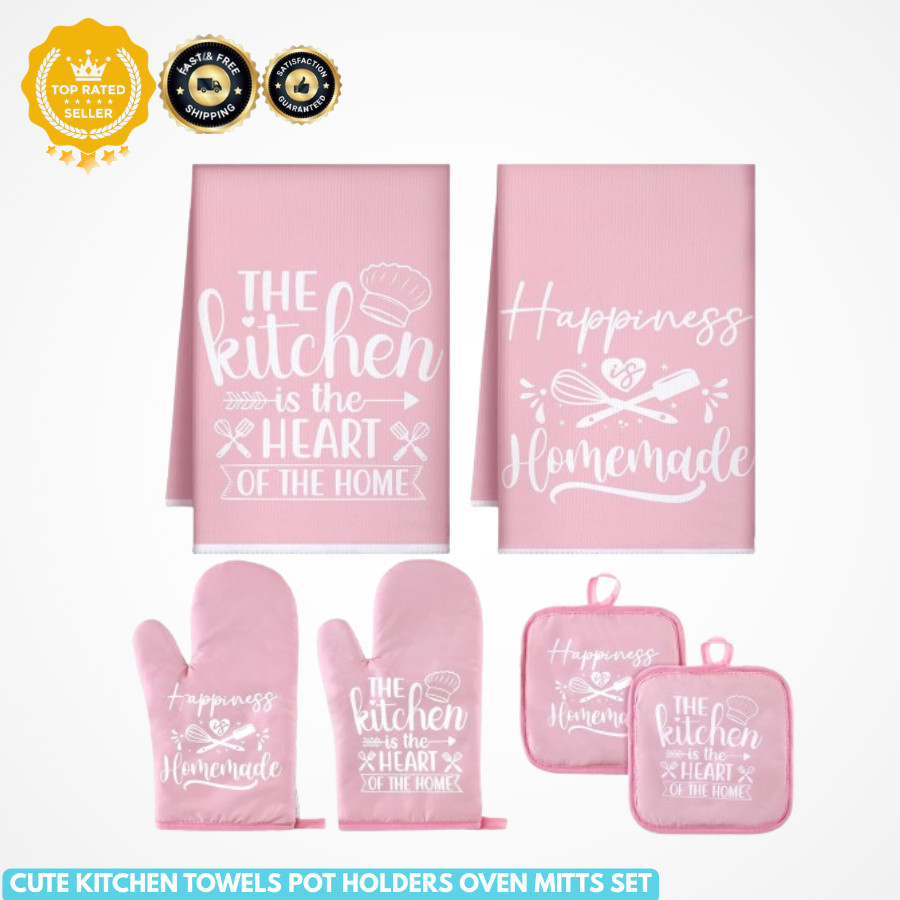 6 Pcs Kitchen Decor Accessories Set Farmhouse Towels Pot Holders Oven Mitts S...