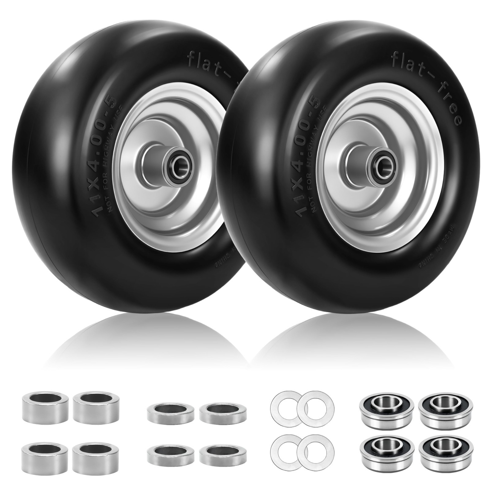 2 PCS 11x4.00-5 Flat Free Lawn Mower Tire and Wheel with 3/4\