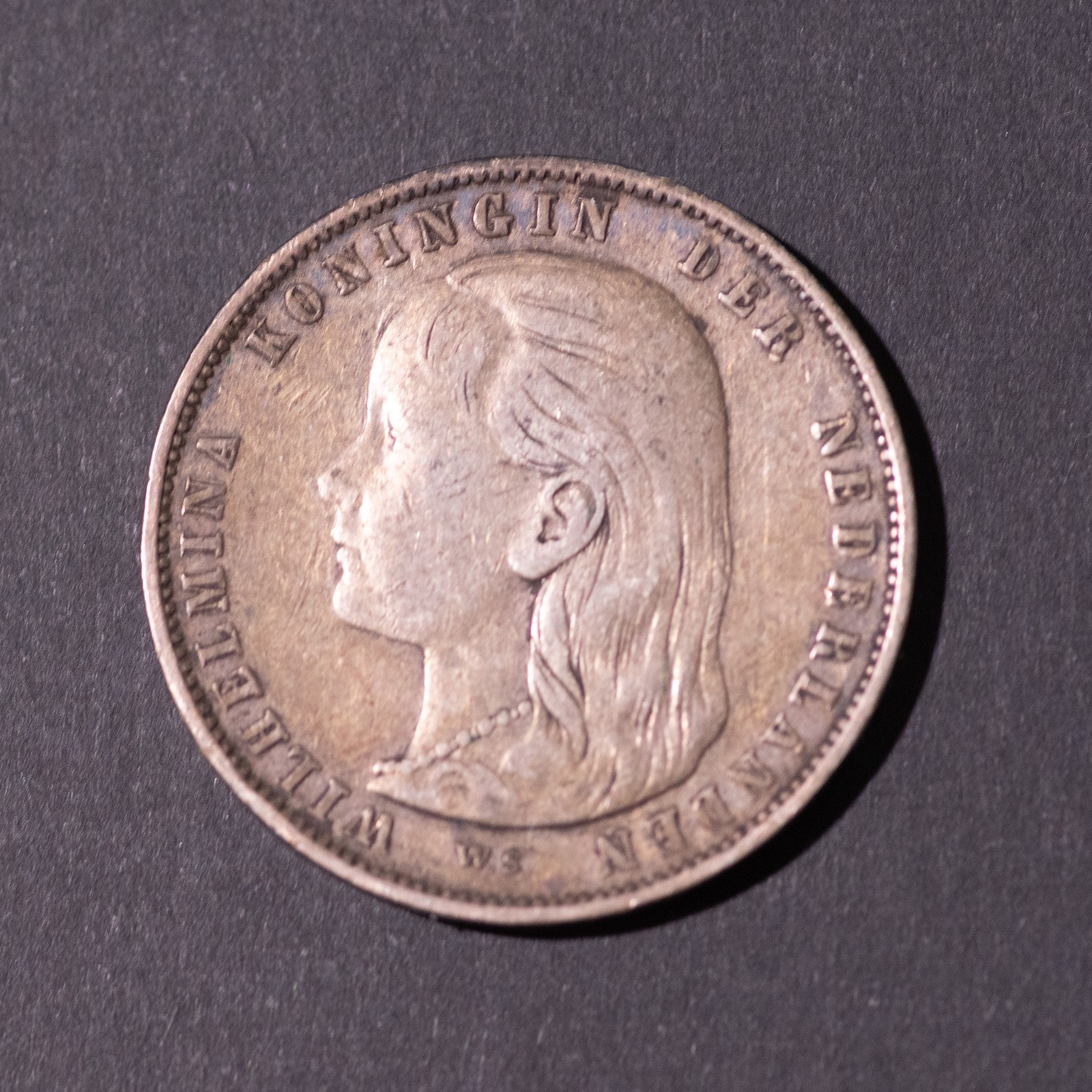 1892 Netherlands 1 Gulden Silver Coin Wilhelmina Long Hair Type KM#117 Nice