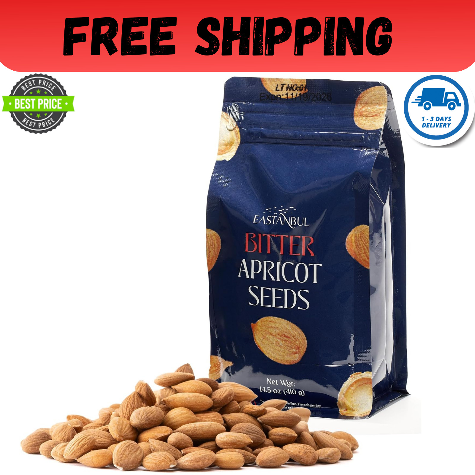 Organic Bitter Raw Apricot Kernel Premium Seeds 14oz Gluten Free Vegan USDA 1 lb Organic Bitter Raw Apricot Kernel Premium Seeds 14oz Gluten Free Vegan USDA 1 lb