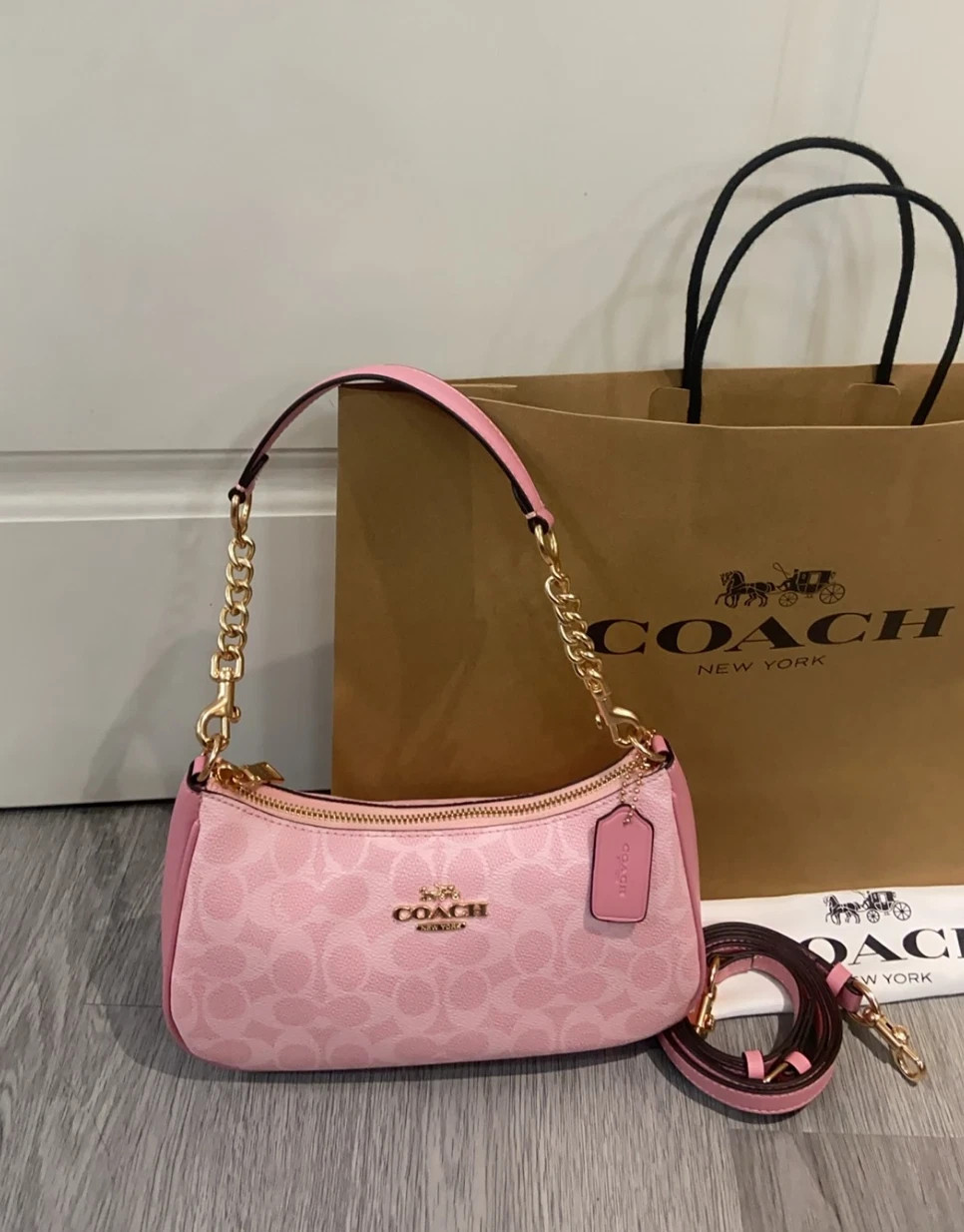 NWT Coach CV933 Teri Shoulder Bag In Signature Canvas Brown New 