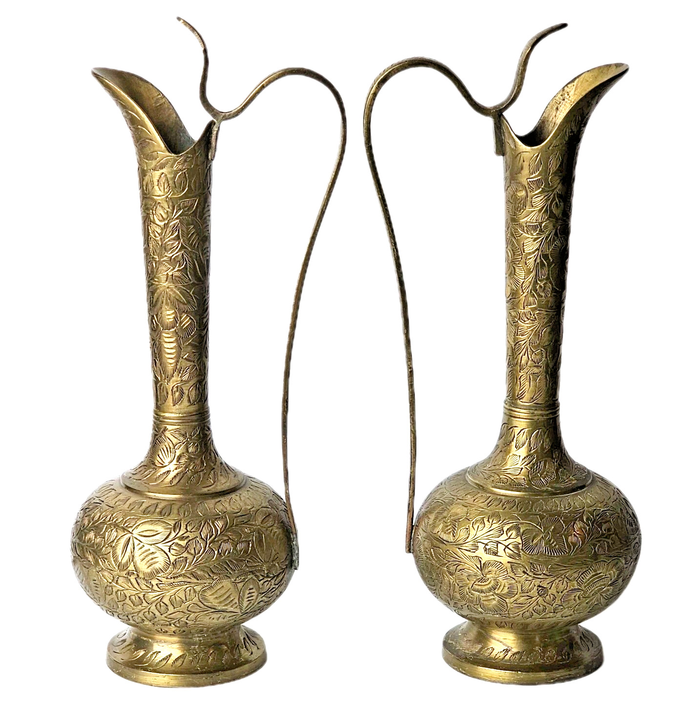 Vintage Embossed Brass India Etched Flower Ornate Decor Handmade Set of 2 Vintage Embossed Brass India Etched Flower Ornate Decor Handmade Set of 2