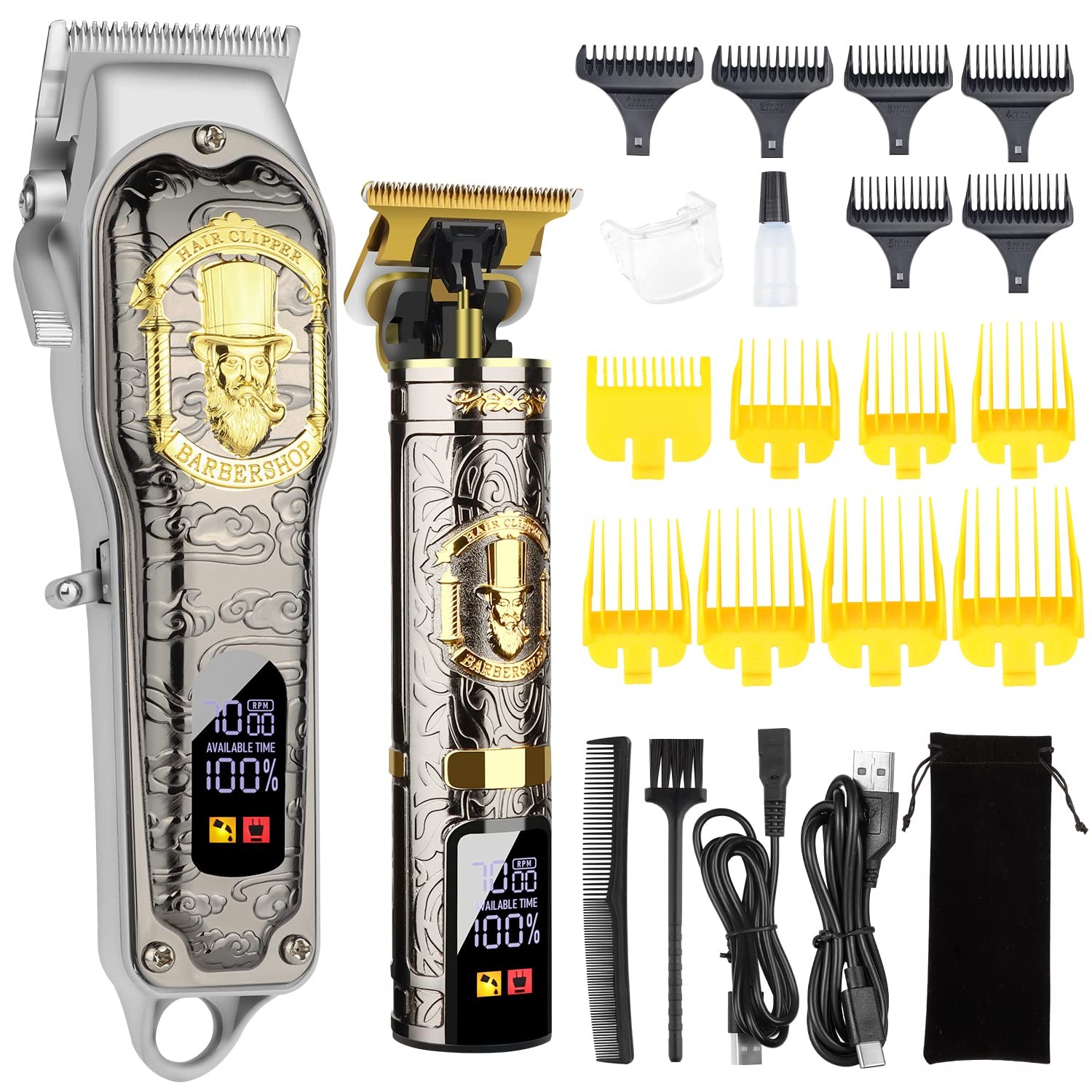 HIENA PRO Hair Clippers T-Blade Set Professional Cordless Rechargeable LED