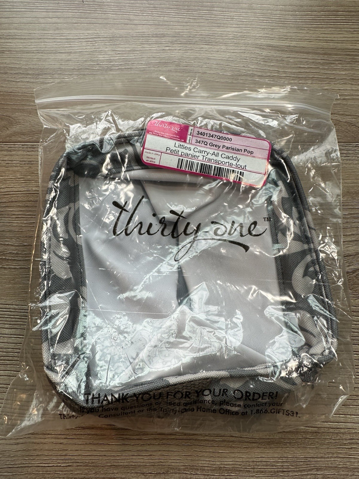 Thirty-One Littles Carry-All Caddy Zipper Closure Gray/White Parisian Pop