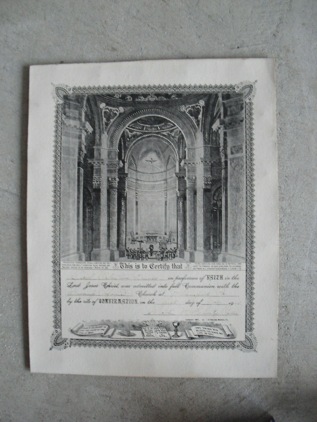 Vintage 1925 Religious Certificate of Confirmation Print Plainsport PA