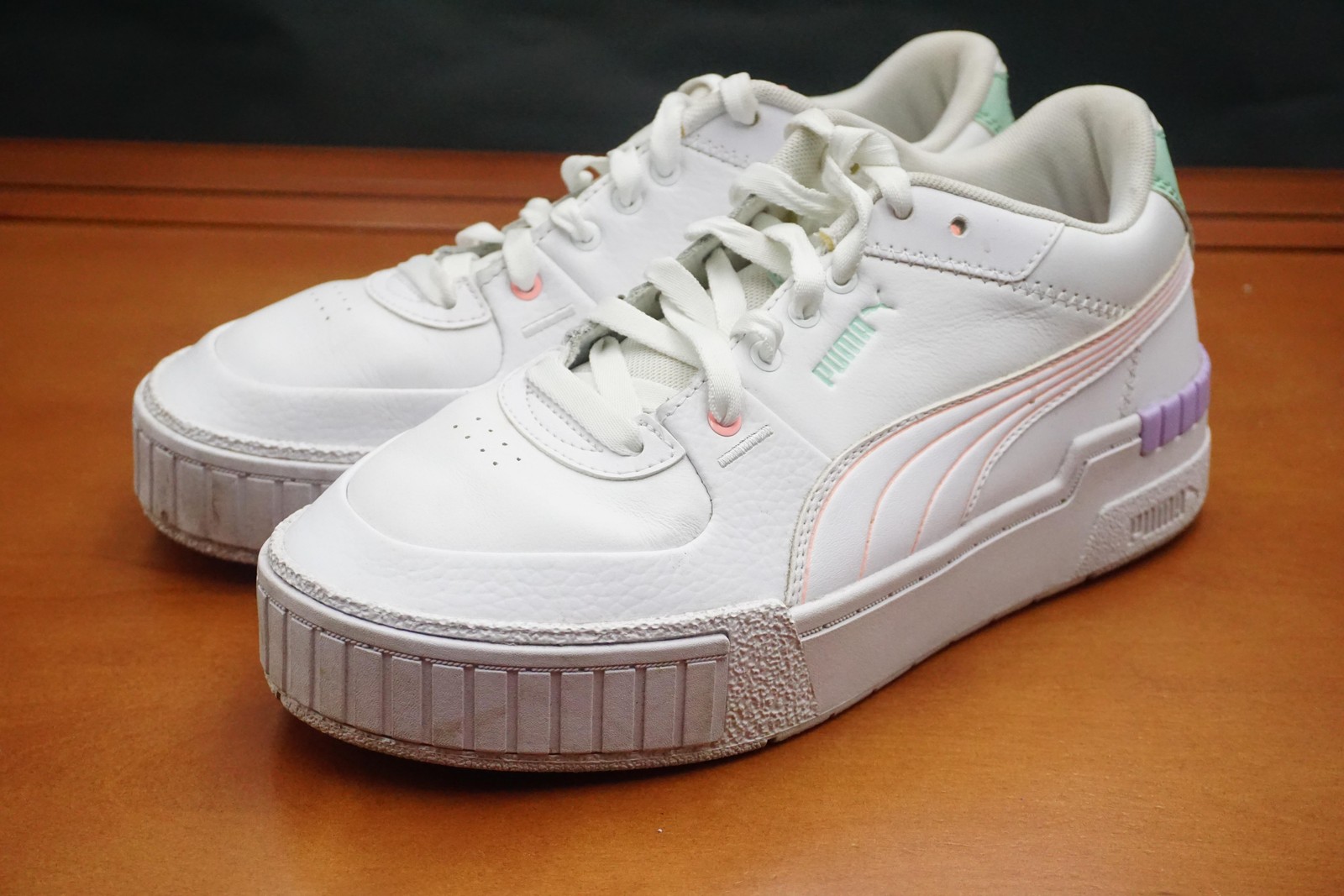 PUMA Cali Sport Sneakers Womens 9 US White Leather Pastel Mix Low Top Sneaker