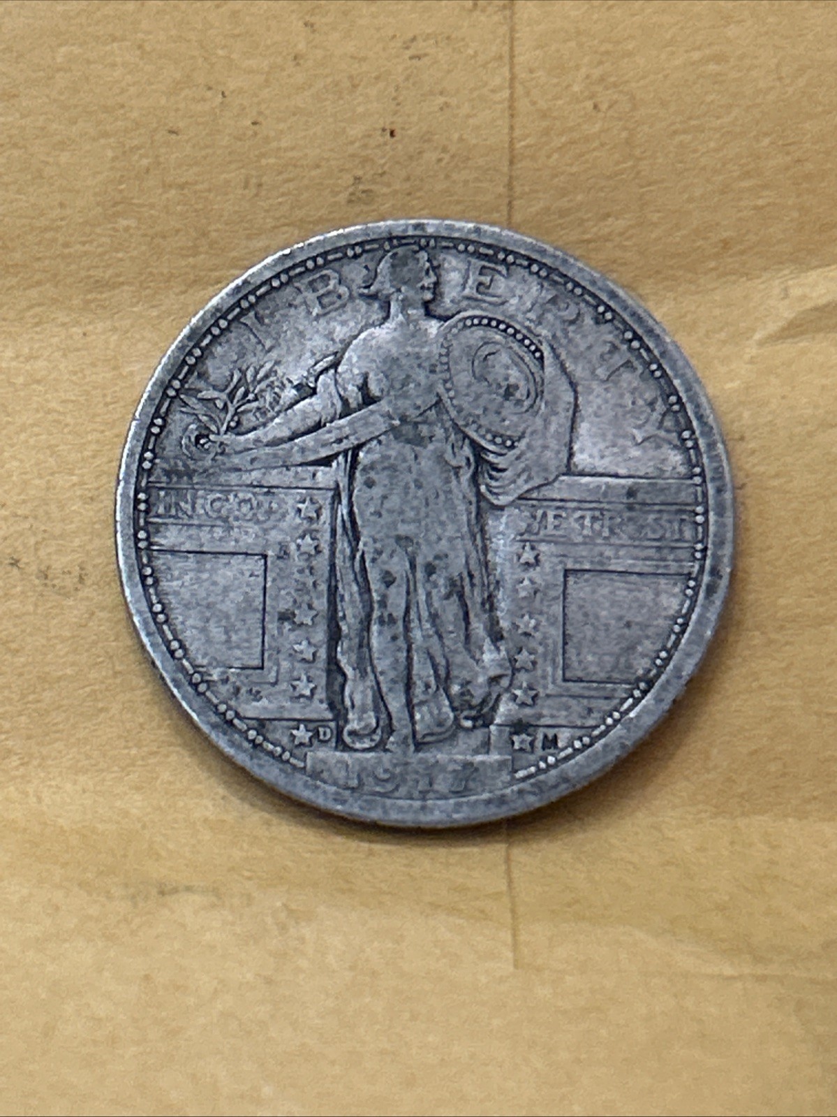 1917-D Type 1 Standing Liberty Silver Quarter Strong F - VF