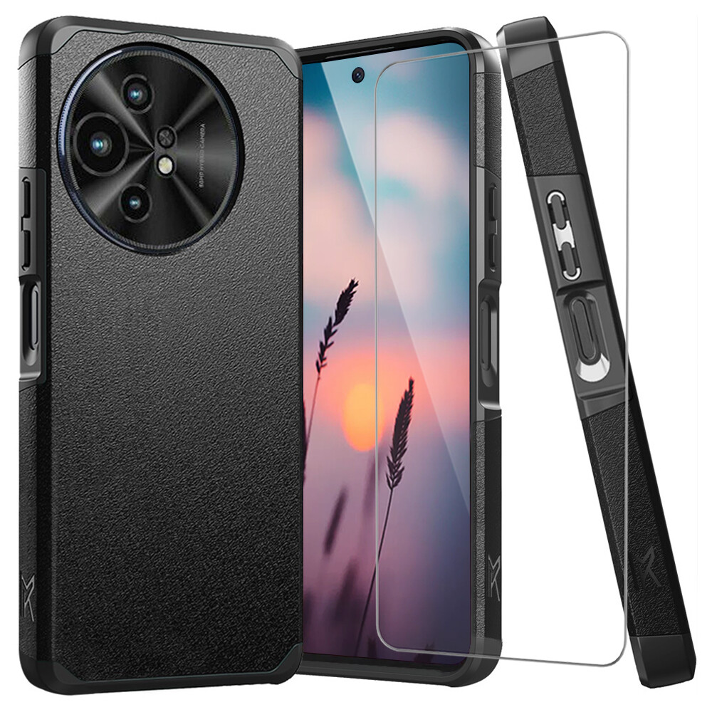 For TCL 50 XL 5G Case Mount Friendly Hard Dual Layer Hybrid Cover+Tempered Glass