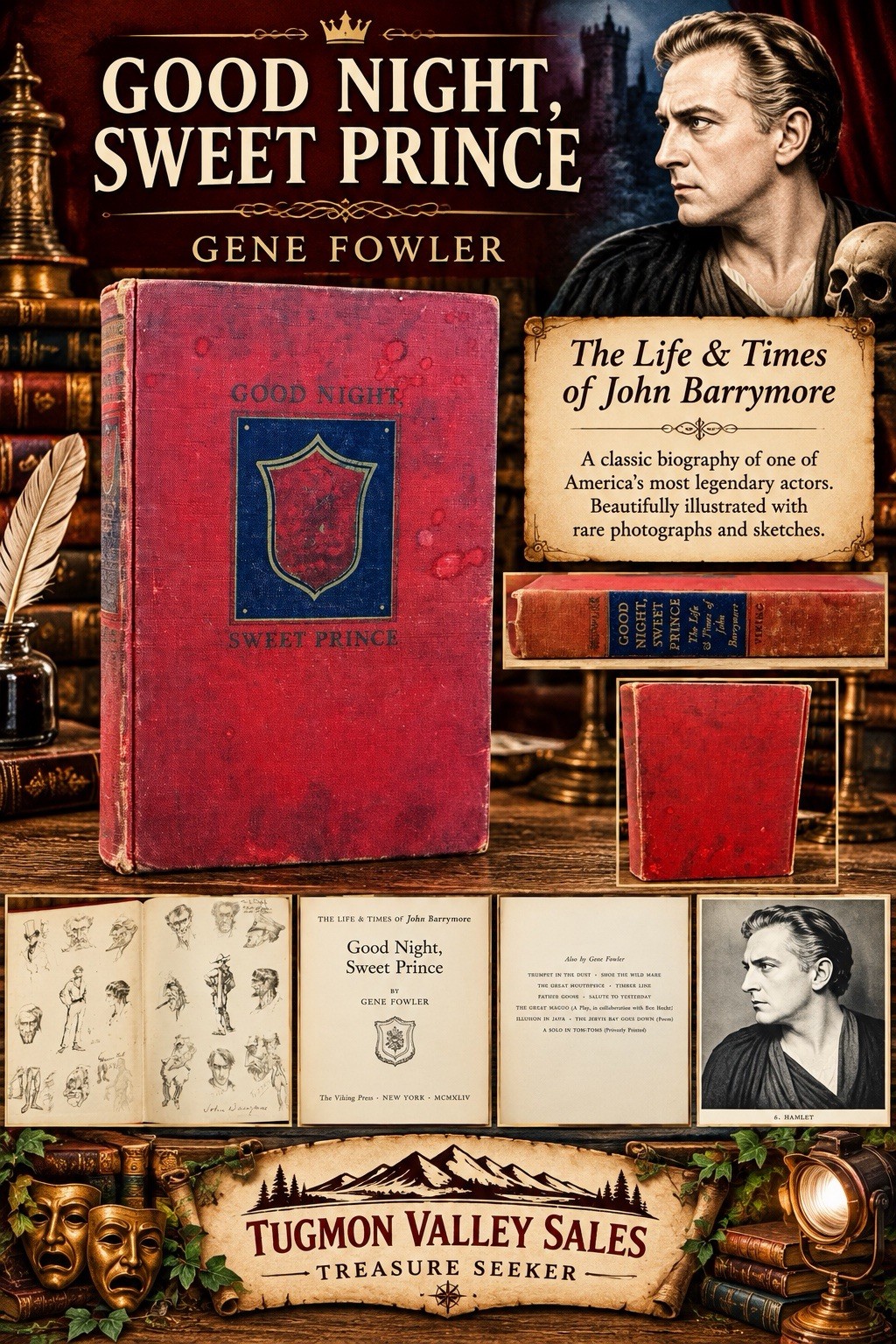 1944 Good Night Sweet Prince Gene Fowler John Barrymore Biography Illustrated HC