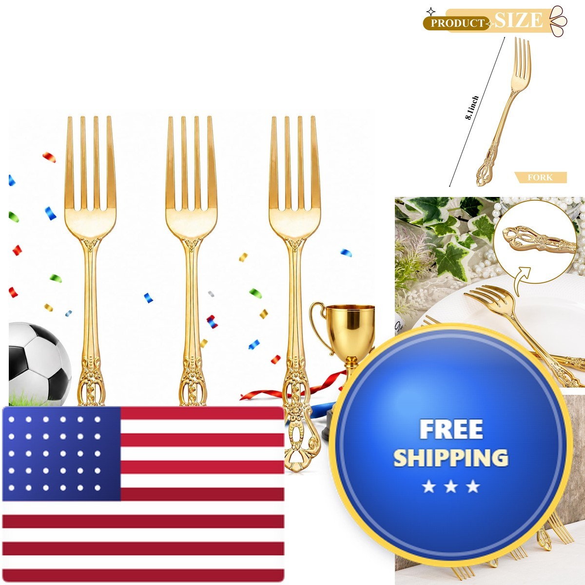 Joyido 75PCS Gold Forks Disposable 8.1inch Vintage Baroque Forks For Party 7602