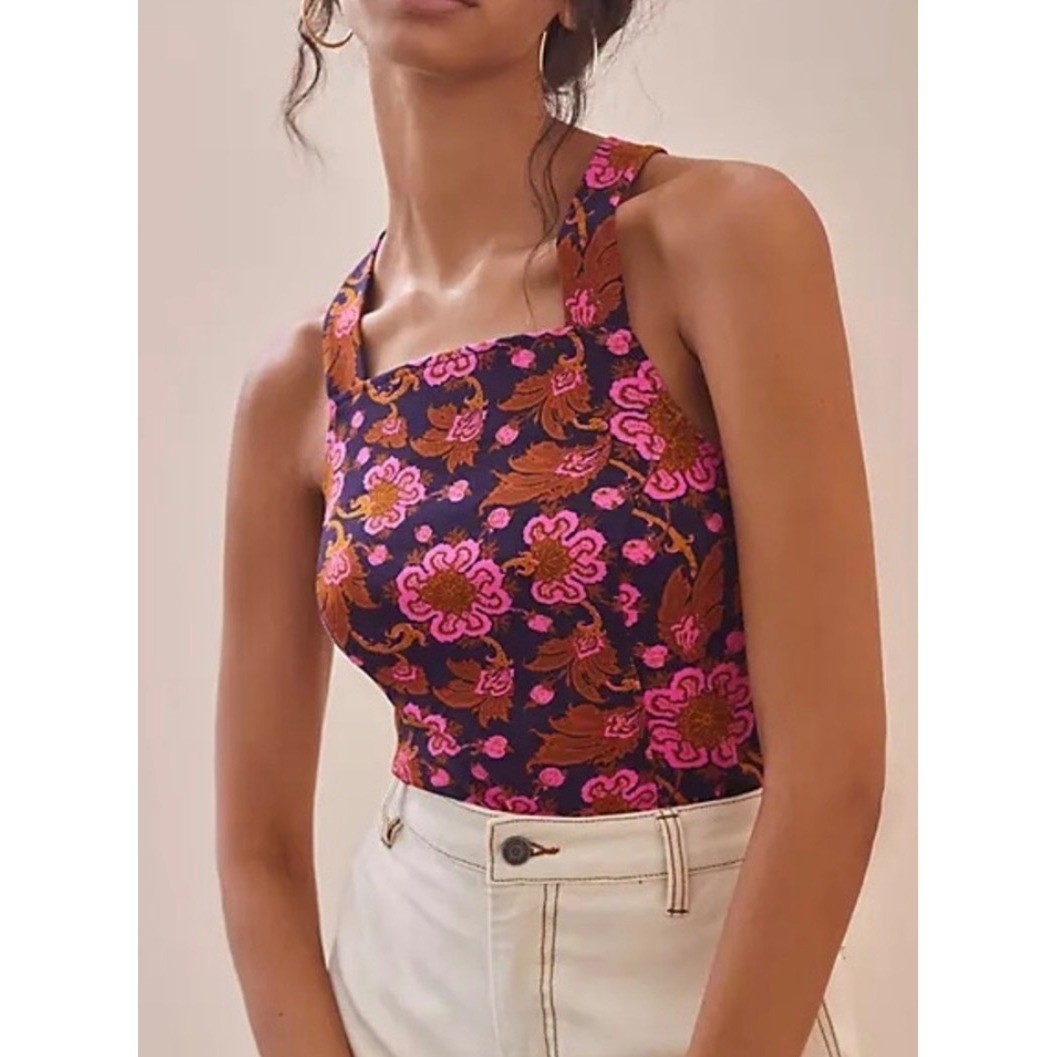 Anthropologie Porridge Floral Crossback Tank Top Pink Fuscia Rose xl boho Anthropologie Porridge Floral Crossback Tank Top Pink Fuscia Rose xl boho