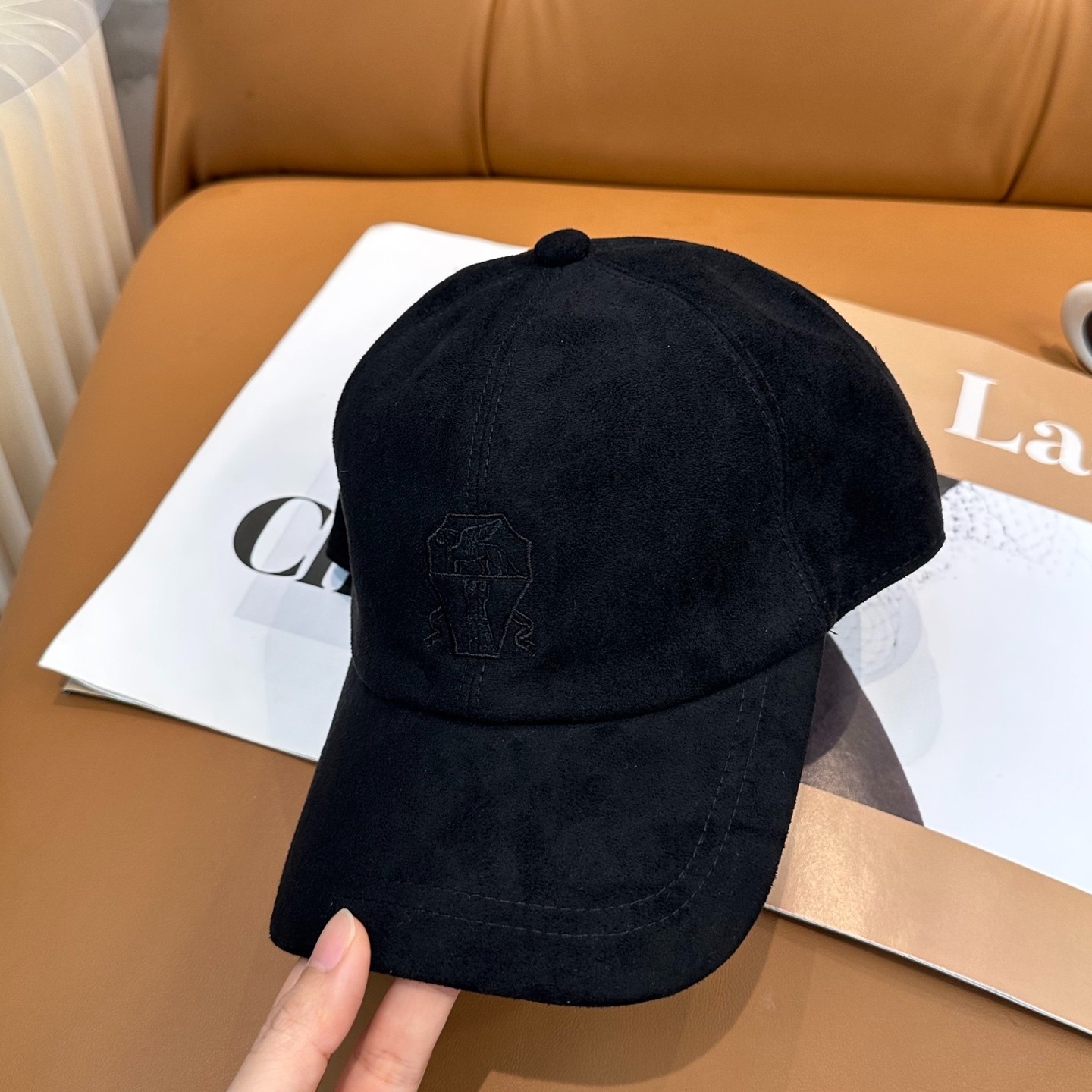 Brunello Cucinelli New Black Suede Baseball Cap, One Size Adjustable, Unisex