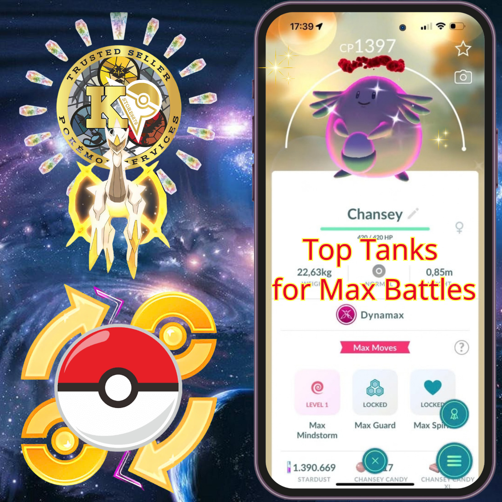 Shiny Dynamax Chansey — Dynamax Blissey —Lv 50—Top Tanks for Max Battles—Digital