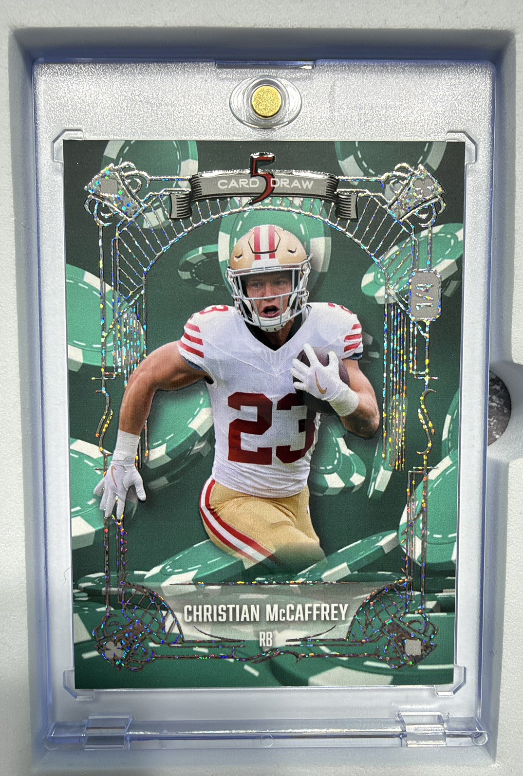 Christian McCaffrey 2025 Wild Card 5 Card Draw Chips Encased 1/4 49ers