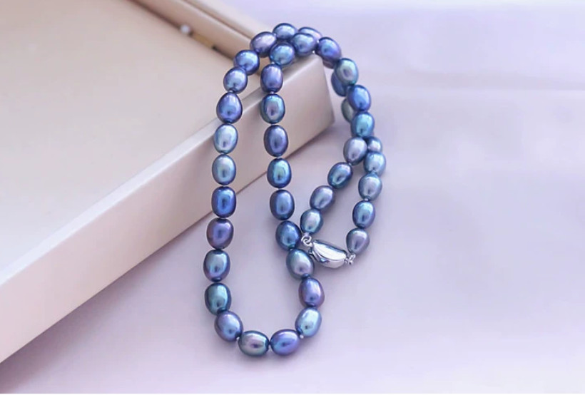 real Natural AAAA+ 9-10MM Tahitian Black Blue  baroque PEARL NECKLACE 18