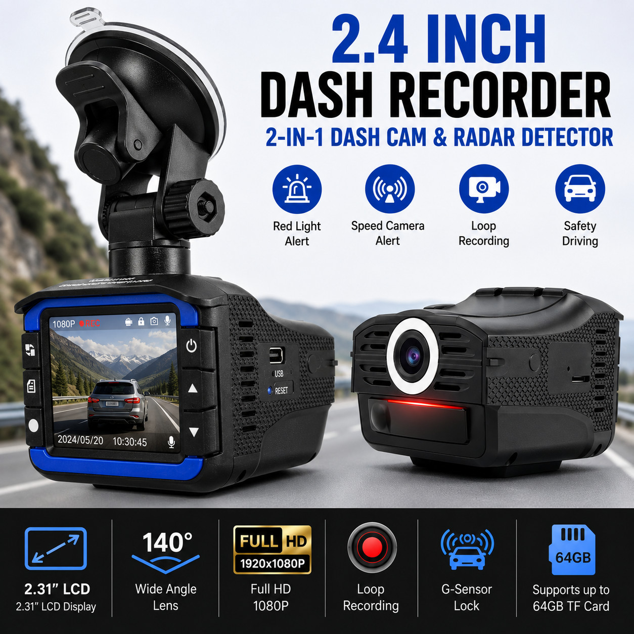 2IN1 Anti Radar Laser Police Detector Speed Car Recorder Dash Camera Night 2025