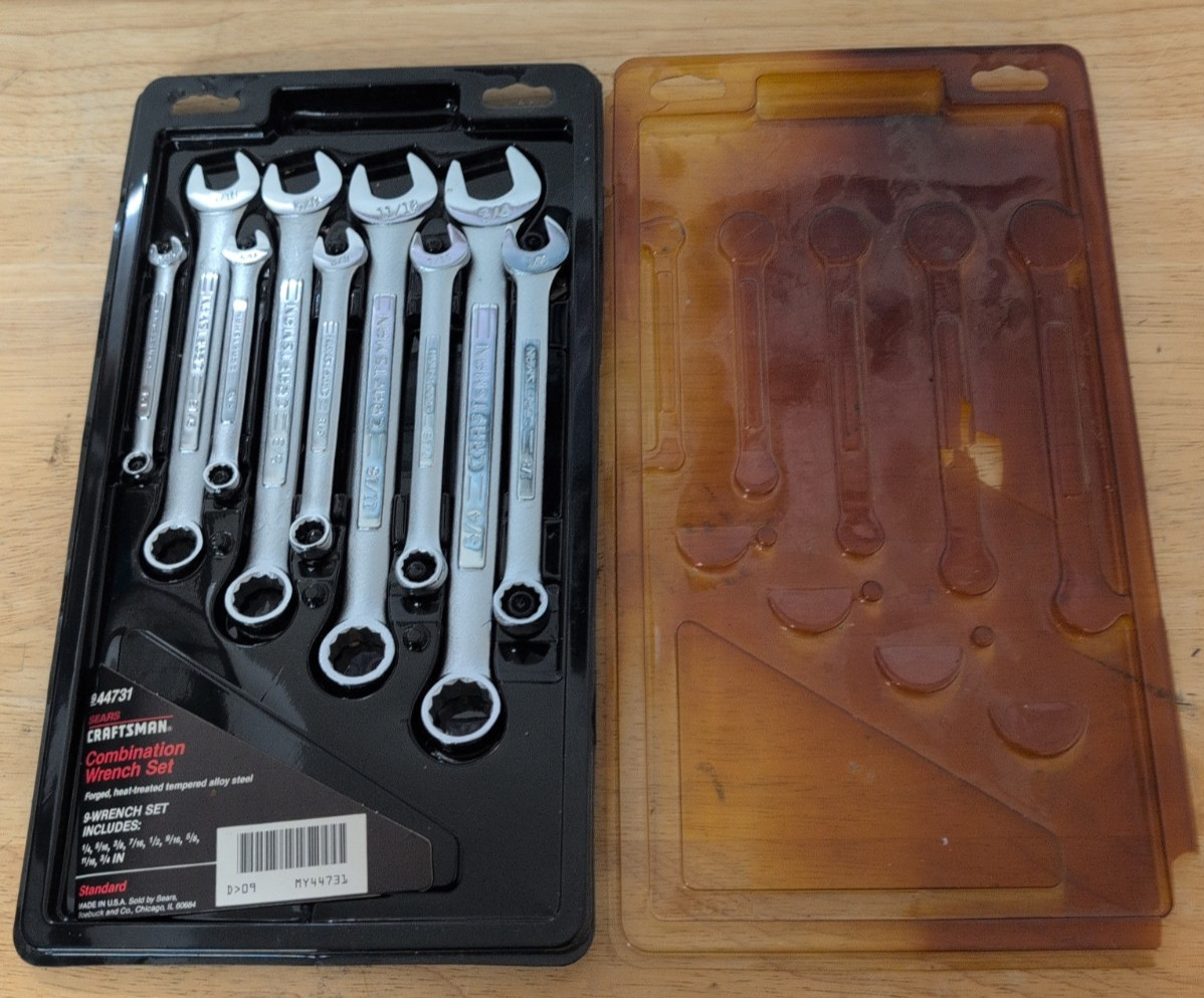 Vintage Craftsman Combination Wrench Set 44731 9 Pc SAE 12pt -VV- Series USA NOS