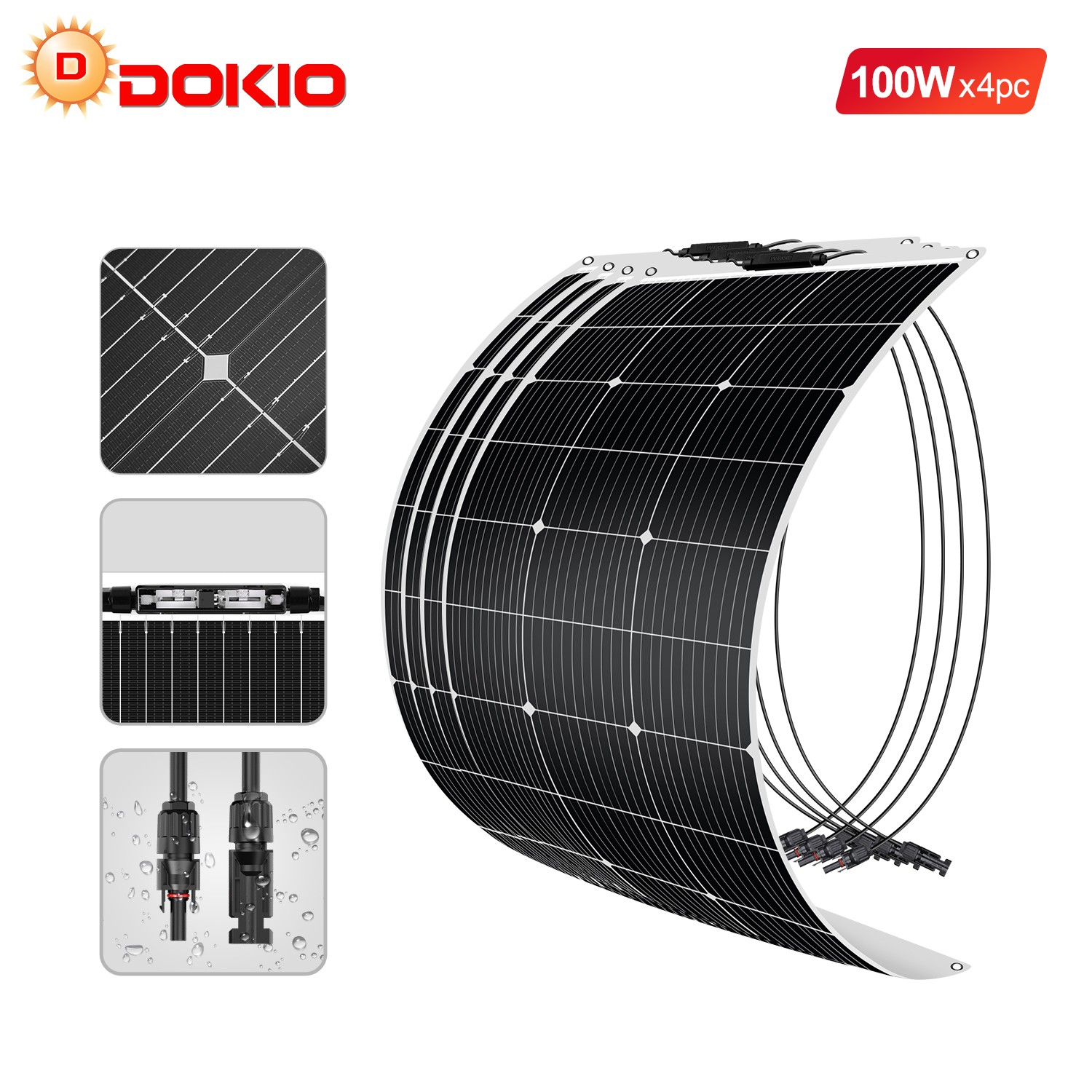 DOKIO 4x100w(400w) 18V Mono Flexible Solar Panel waterproof for Boat Cabin Van DOKIO 4x100w(400w) 18V Mono Flexible Solar Panel waterproof for Boat Cabin Van