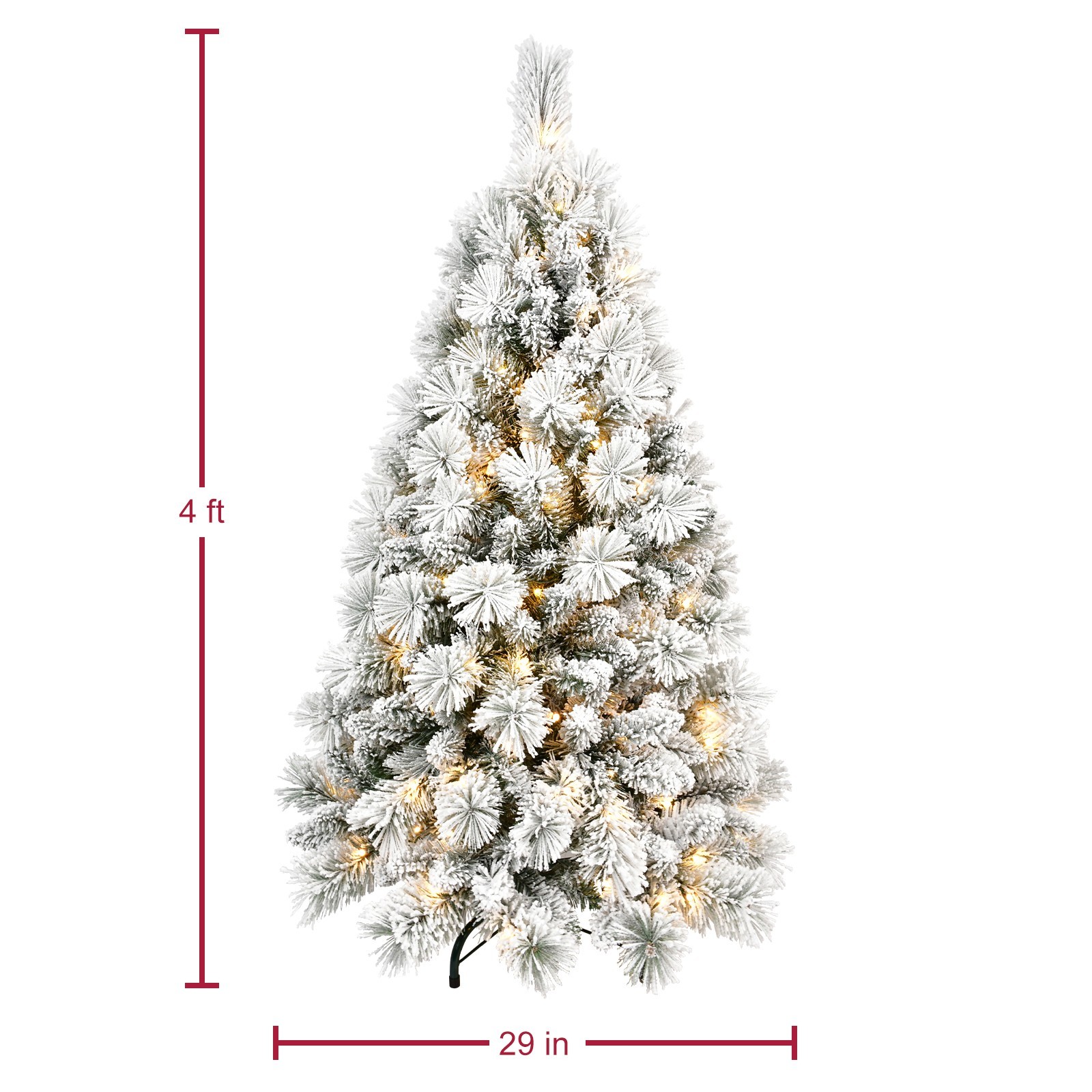 4-9 ft Pre-Lit Flocked Artificial Christmas Tree White Pine Tree & Foldable Base