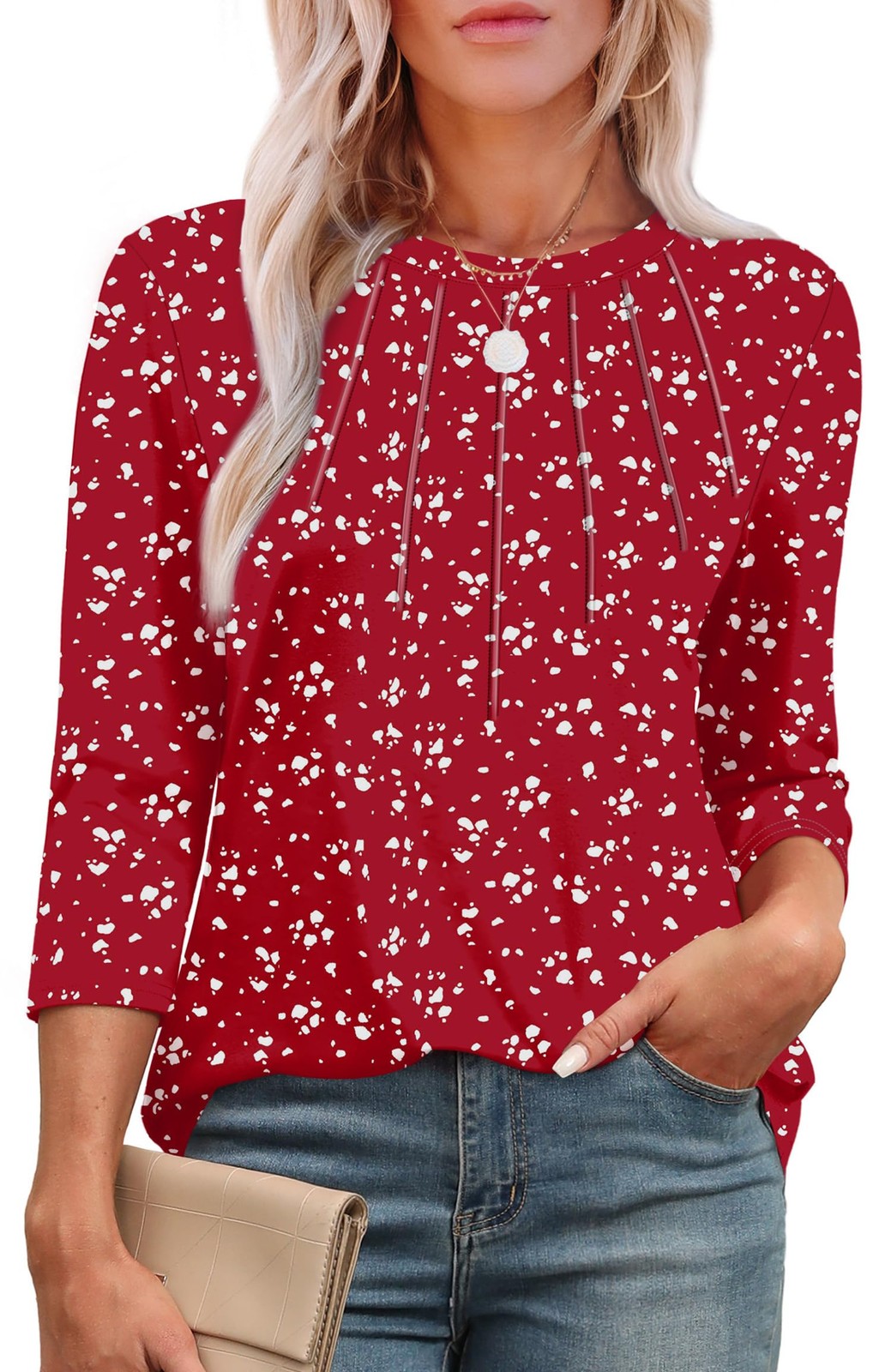 Womens 3/4 Sleeve Casual Blouse Summer Lightweight Business Top Pullover Shirt