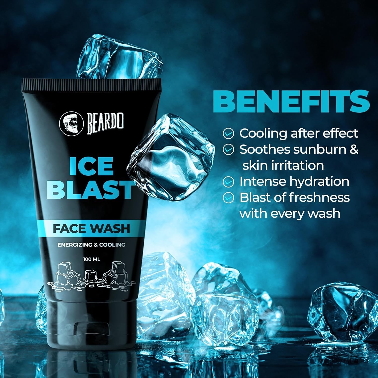 BEARDO Ice Blast Cooling, Refreshing & Hydrating Facewash with menthol freshness BEARDO Ice Blast Cooling, Refreshing & Hydrating Facewash with menthol freshness