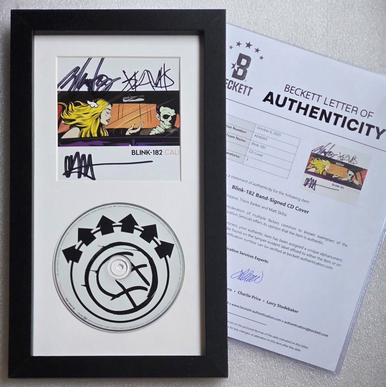 BLINK 182 AUTOGRAPHED BECKETT LOA BAS CD HOPPUS DISPLAY SIGNED BAND PRESENT GIFT