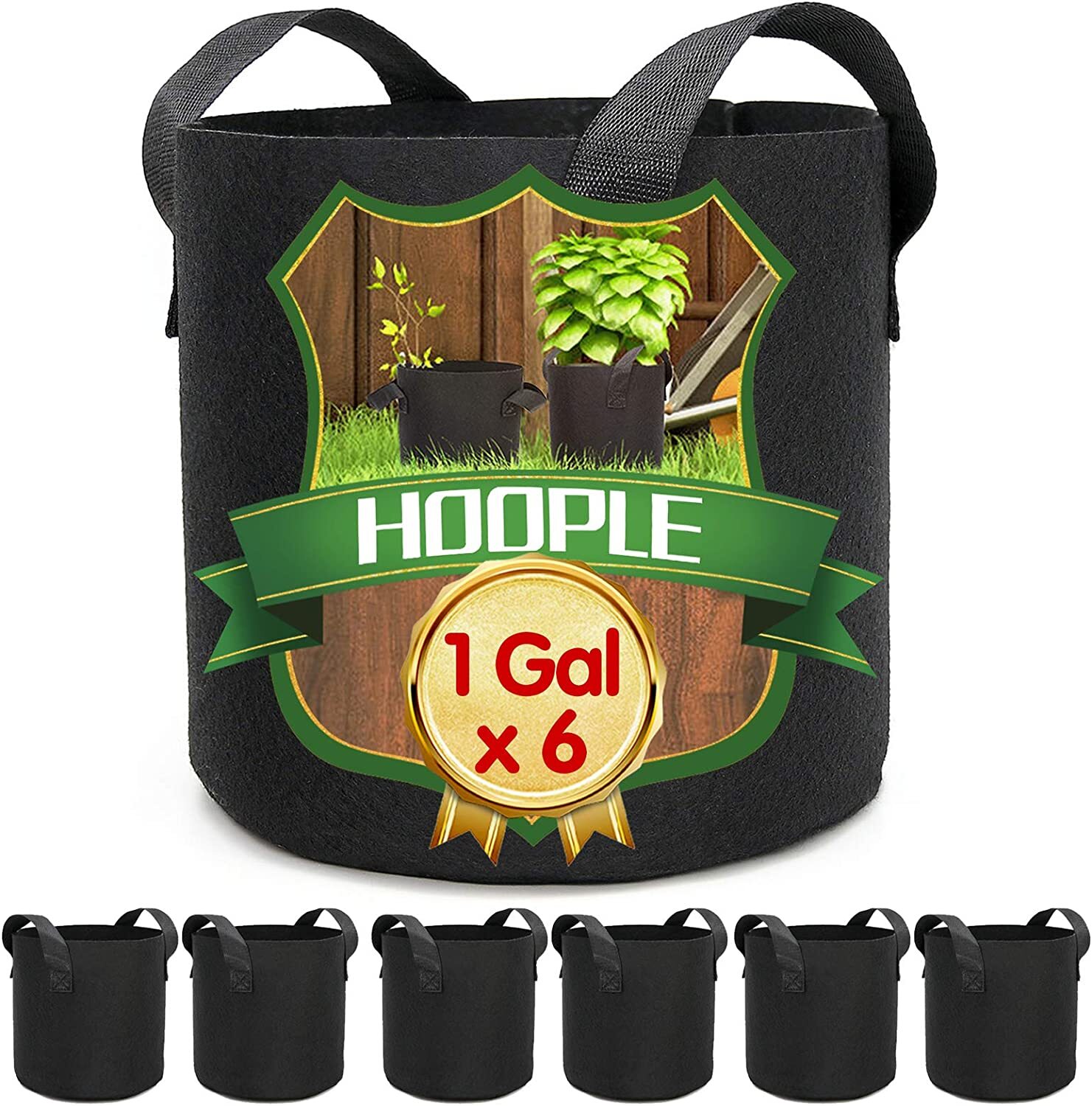 6 Pk Plant Grow Bags Fabric Pot Nursery Soil Bag with Handles Thickened Nonwoven