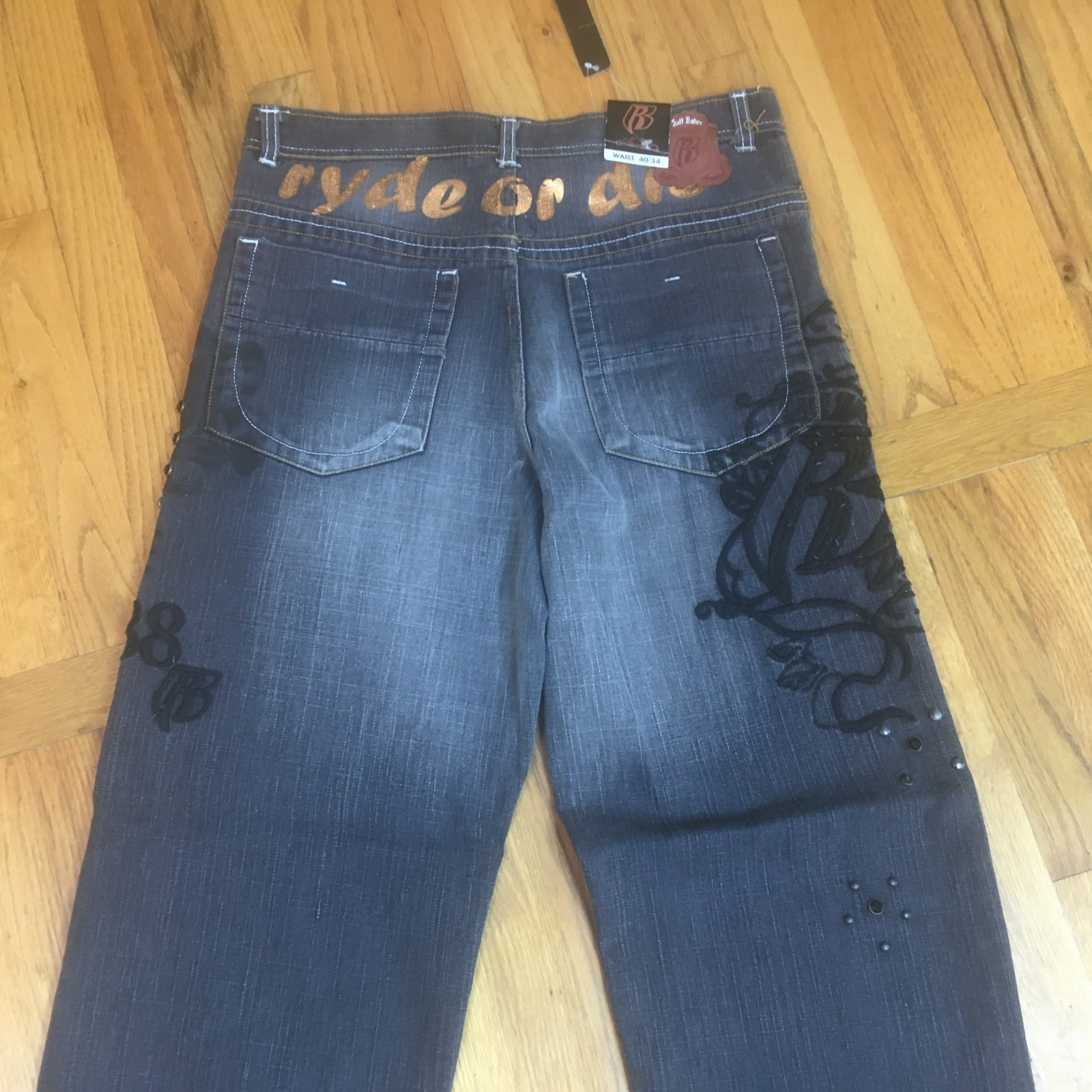 Vintage Ruff Ryder Charcoal Wash Embroidered Jeans Size 40\