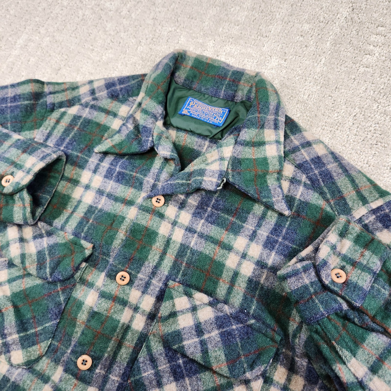 Vintage 70s Pendleton Board Shirt *READ Small Loop Collar Virgin Wool Plaid USA Vintage 70s Pendleton Board Shirt *READ Small Loop Collar Virgin Wool Plaid USA