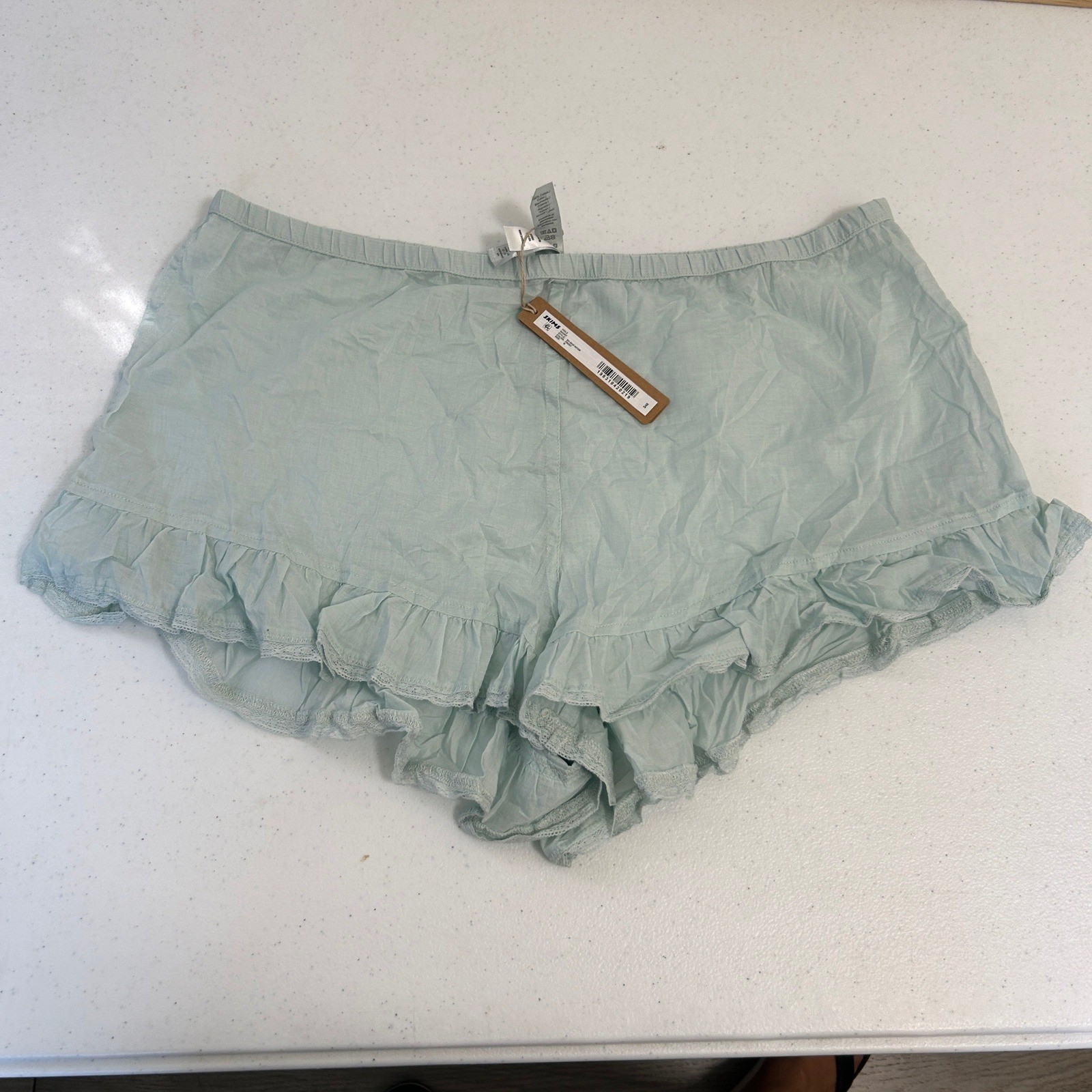 SKIMS Voile Short Frost Blue Ruffle Lace Trim Loungewear SH-SHO-9475W Size M NEW