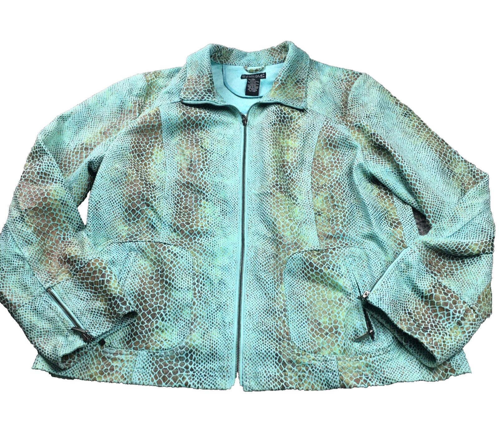 Dialogue Womens Faux Leather Jacket Sz L Snakeskin Zip Pockets Long Sleeve NWT