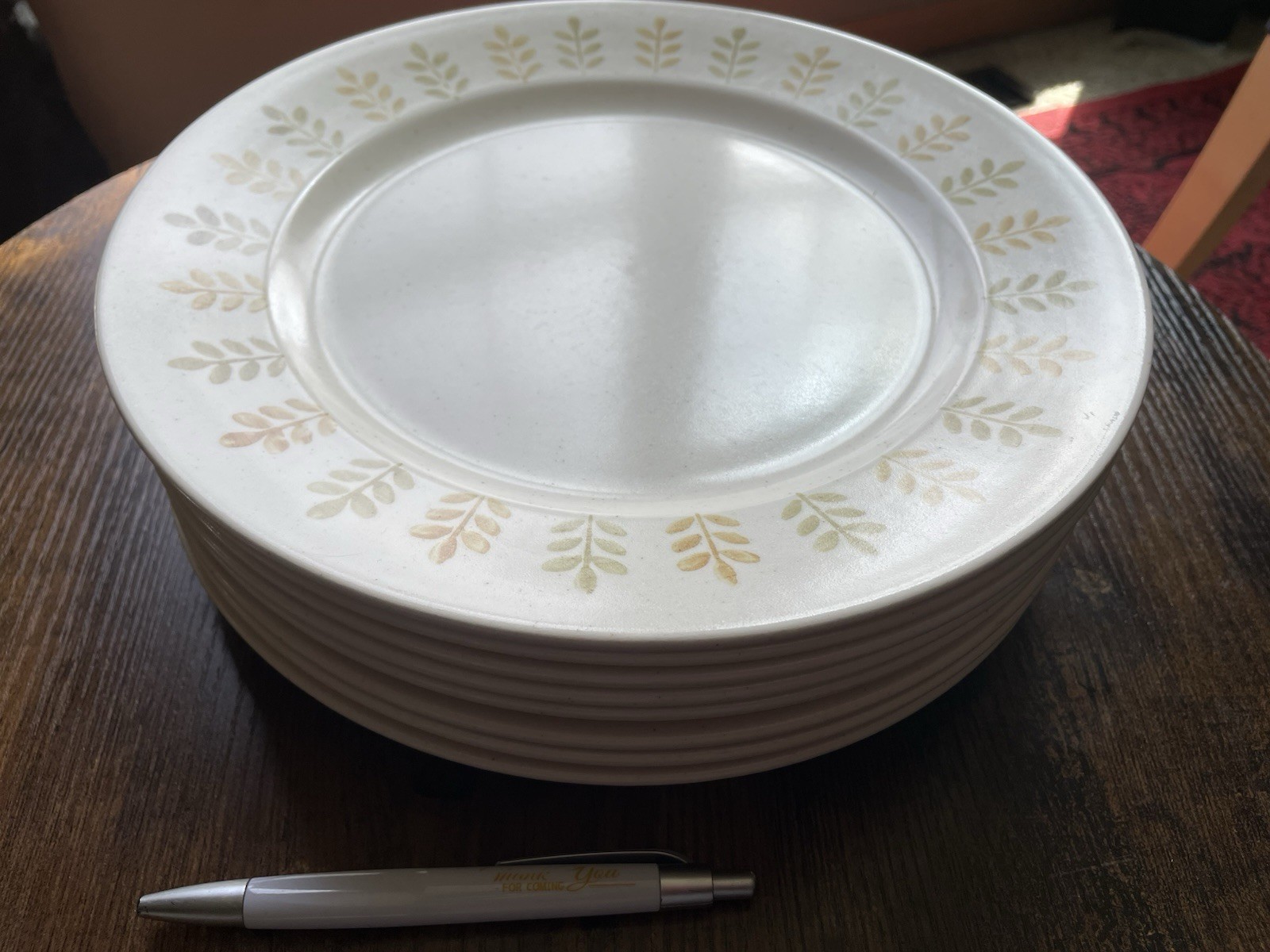 8 MCM Metlox Poppytrail DINNER PLATE Set Pepper Tree Green Fall Leaves Stoneware