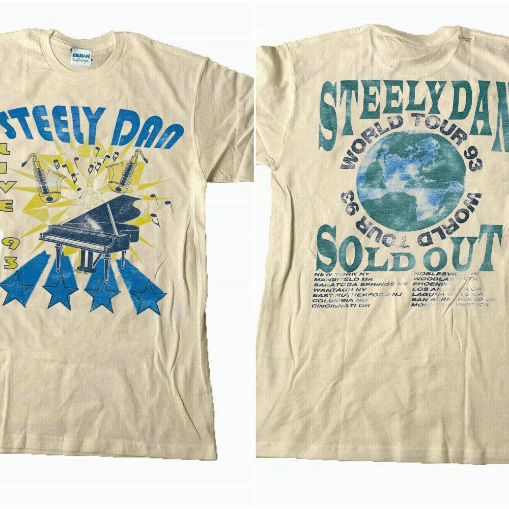 Steely Dan World Tour 93 94 Remake 2 sided Sand Short Sleeve T shirt NH24411