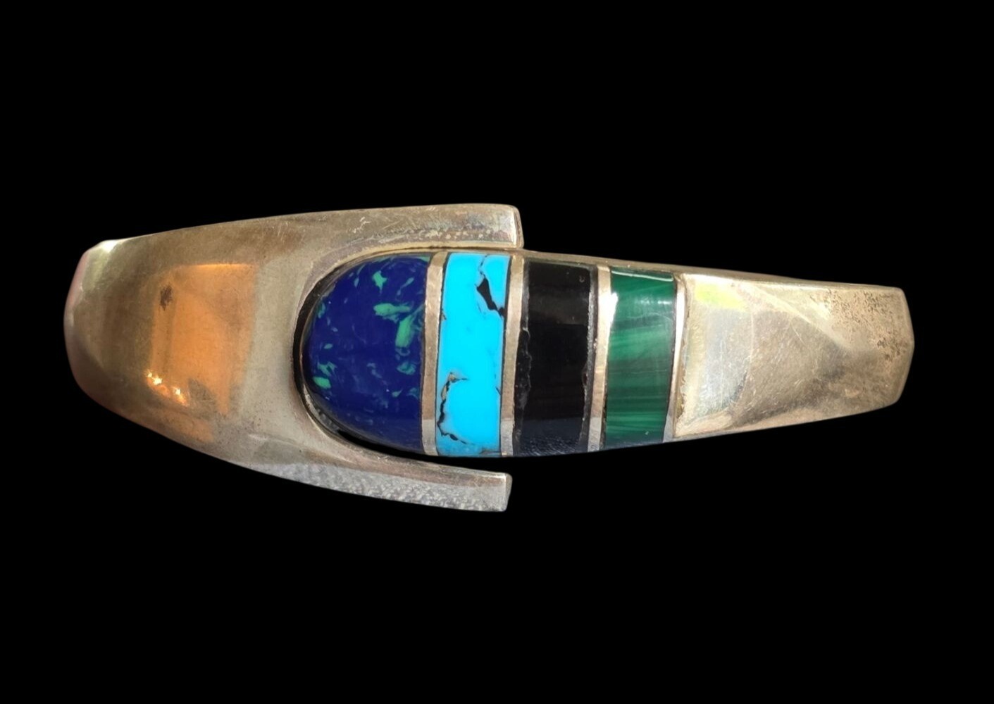 Vintage MEXICO JQM Sterling Silver 925 Modernist Hinged Bangle Vintage Bracelet