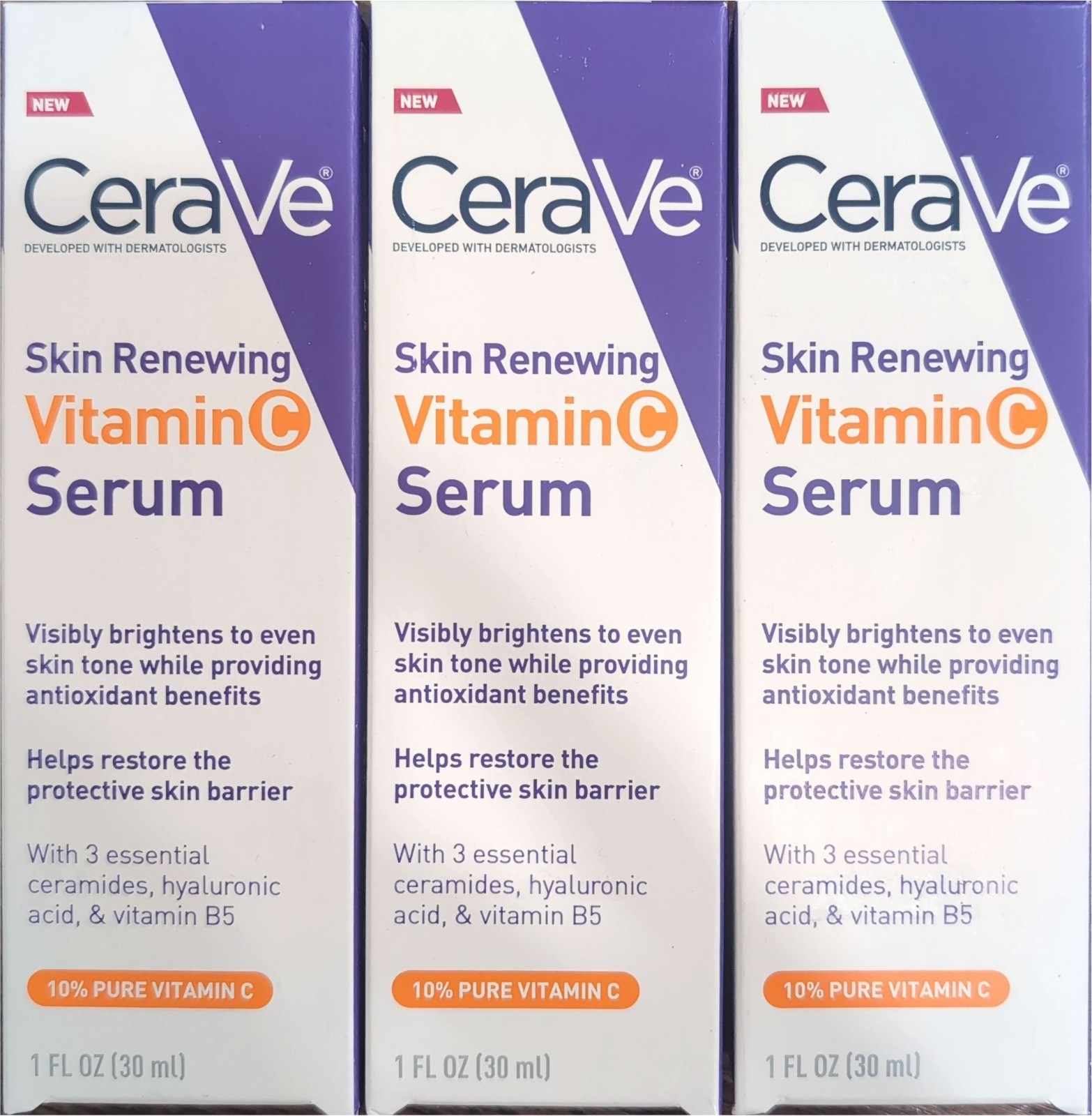 3-Pack CeraVe Skin Renewing Vitamin C Serum with Hyaluronic Acid - 1 FL Oz/30ml 3-Pack CeraVe Skin Renewing Vitamin C Serum with Hyaluronic Acid - 1 FL Oz/30ml