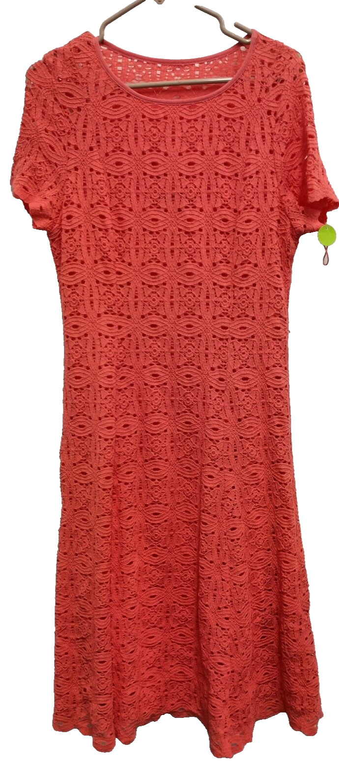 RN Studio By Ronni Nicole Midi Dress Womens Sz 14 Coral Lace Short Sleeve Party