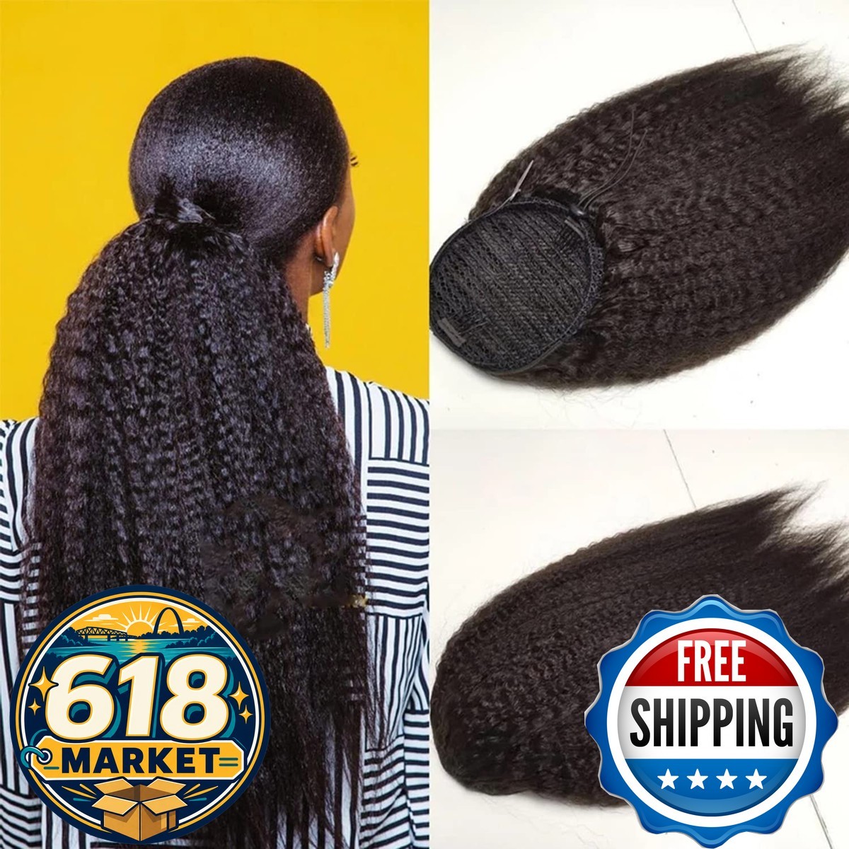 Seelaak 20 Inches Kinky Straight Human Hair Ponytail Extension 10A Brazilian Seelaak 20 Inches Kinky Straight Human Hair Ponytail Extension 10A Brazilian